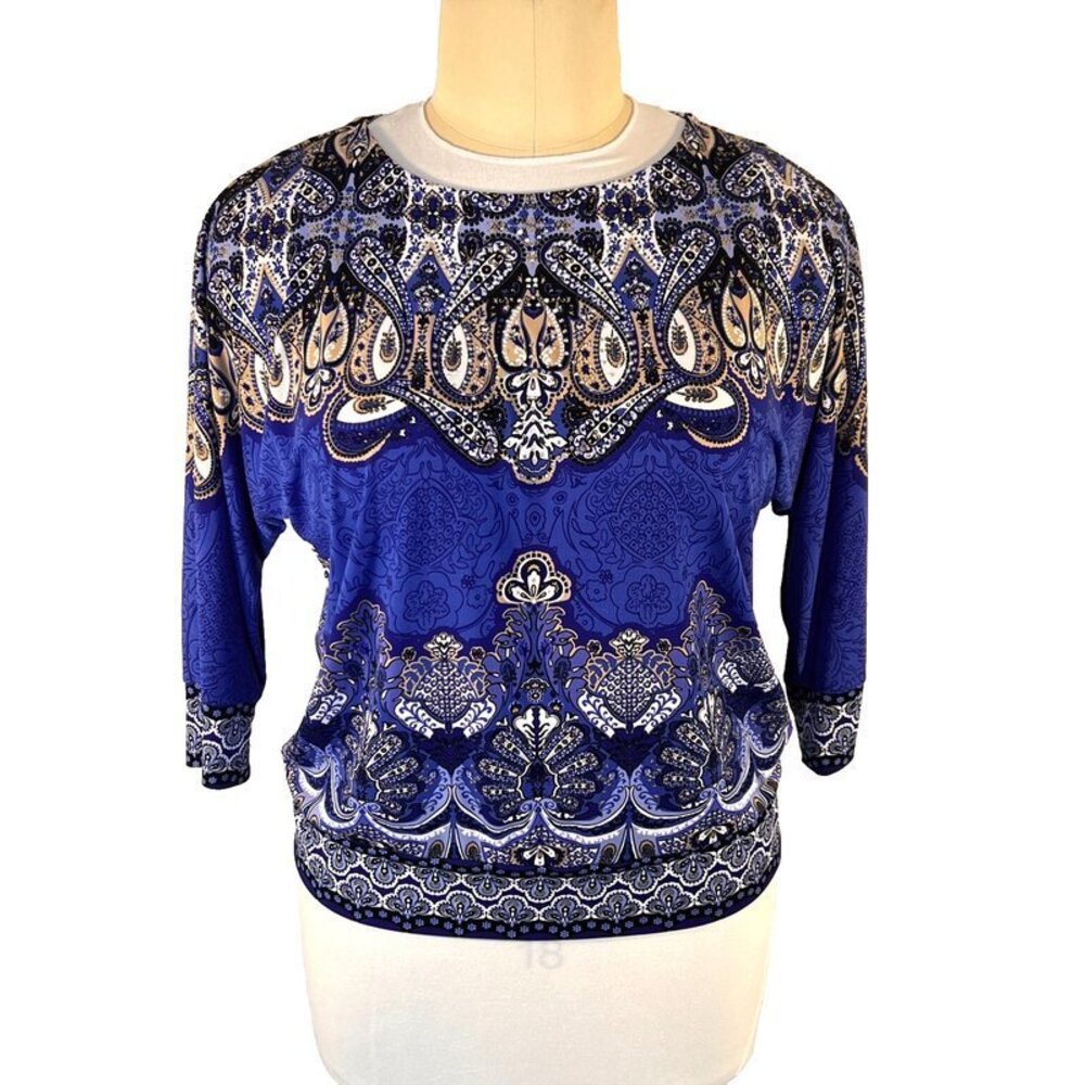 JM Collection - Women's 0X Blouse Dolman Half Sleeve Round Neck Regency Paisley